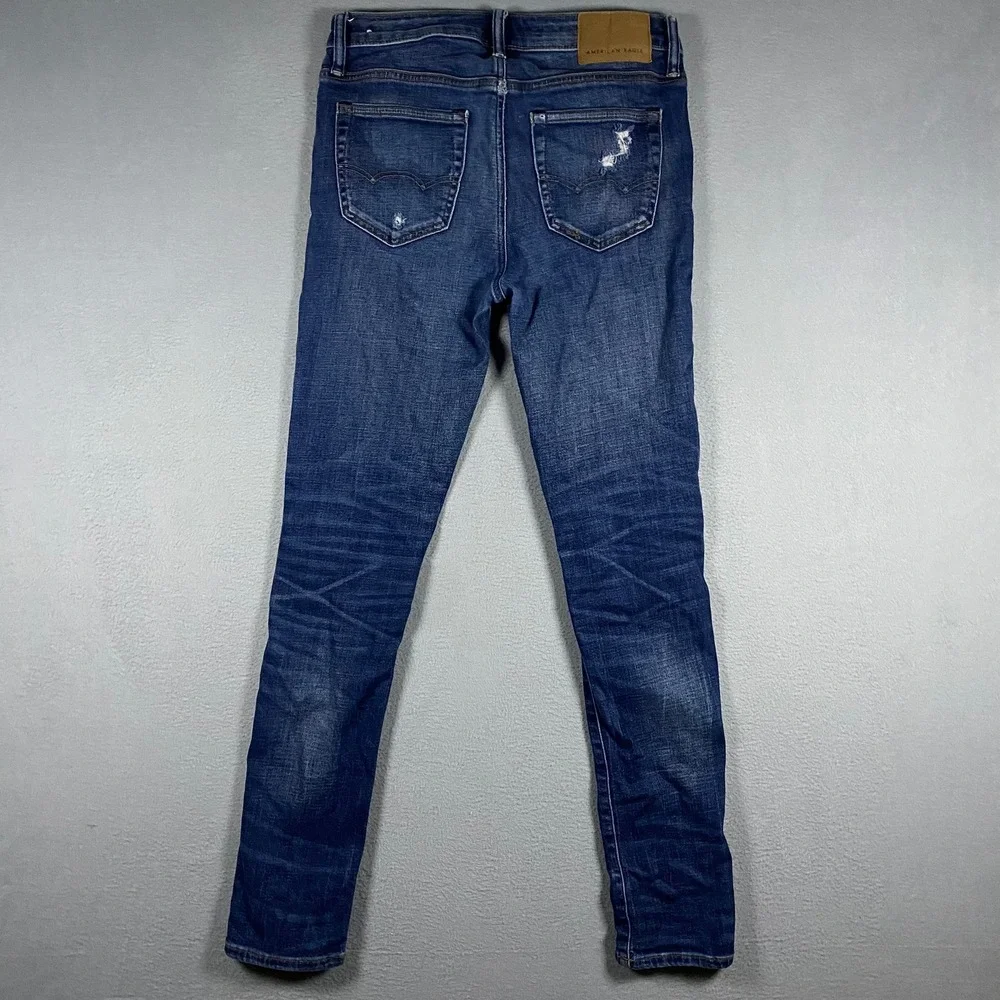 American Eagle Skinny Jeans Mens 30x32 Blue Distressed Ripped
